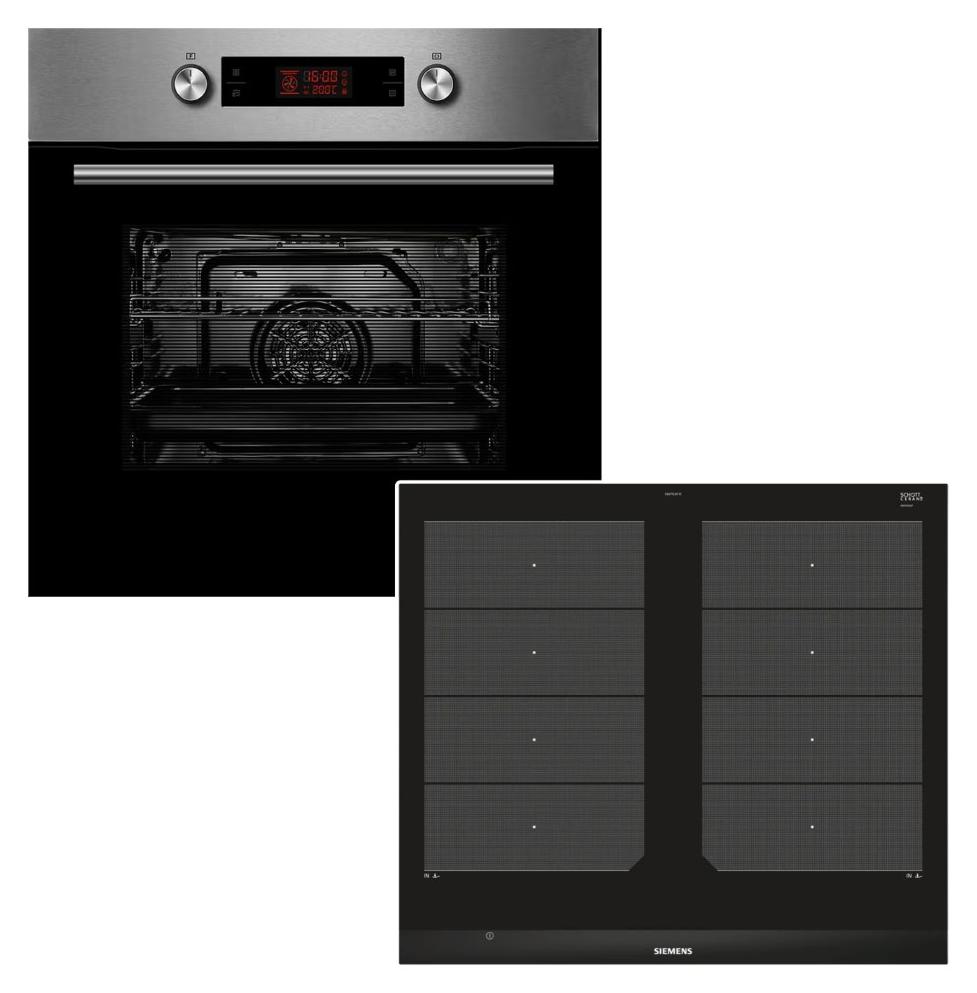 HERDSET Midea Backofen Pyrolyse Teleskopauszug + Siemens Induktionskochfeld flexInduktion Bratsensor Plus Booster
