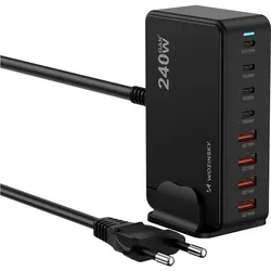 Wozinsky 240W GaN QC3 Ladestation – Schwarz (240 W, 8 Ports), USB Ladegerät, Schwarz