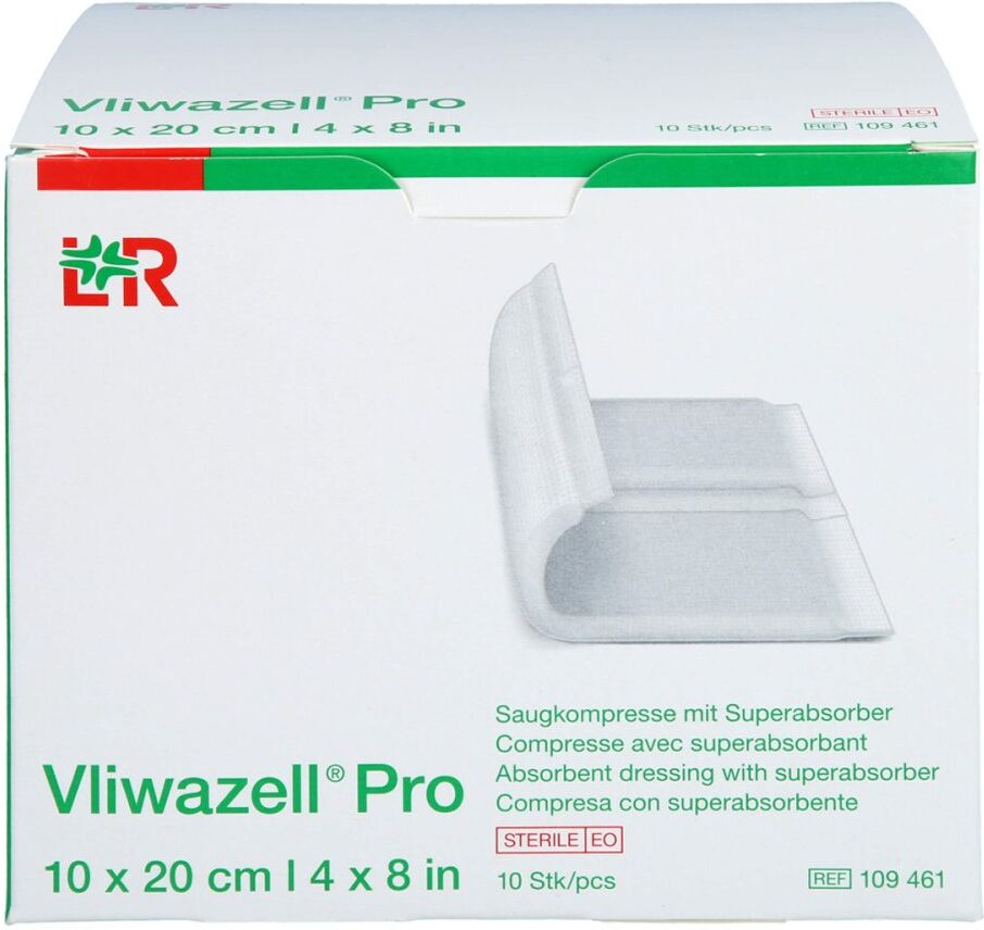 Vliwazell Pro Superabsorb.kompr.steril 10x20 Cm