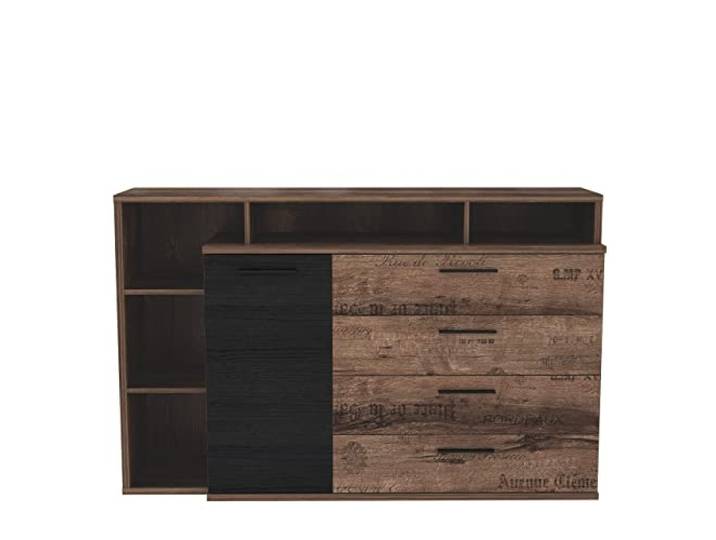 Forte Jacky Kommode mit 1 Tür und 4 Schubladen, Holzwerkstoff, Schlammeiche / Schwrzeiche, 65 x 98,5 x 153,1 cm