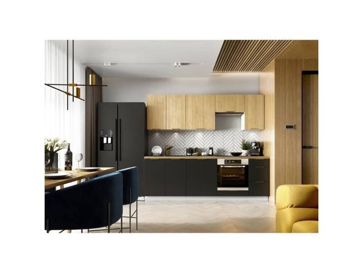 Cuisine complète LUNA 240 cm emplacement four encastrable - chêne / noir