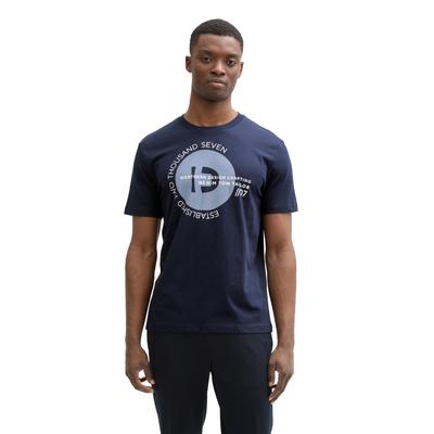 Rundhalsshirt TOM TAILOR DENIM, Herren, Gr. M, blau (schwarz navy), Single Jersey, Obermaterial: 100% Baumwolle, unifarben, regular fit taillenbedeckt, Rundhals, Shirts Rundhalsshirt, mit verschiedenen Logo Prints