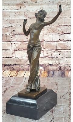 Bronzhaus Art Deco Bronze Dancing Woman Sculpture On Marble Base Elegant Figurine
