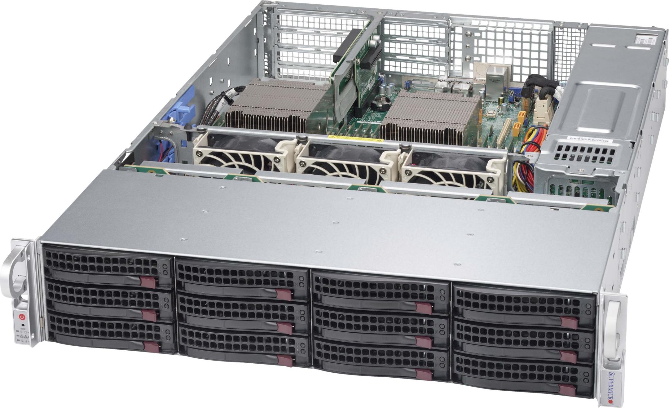 Supermicro SuperChassis 826BAC4-R1K23WB, Rack, Server, Schwarz, Ventilatorausfall, HDD, Netzwerk, Leistung, 1200 W, 3.5"