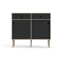 Ebuy24 Penny Sideboard 2 Schiebetüren und 2 Schubladen Hickory-Dekor und matt schwarz.