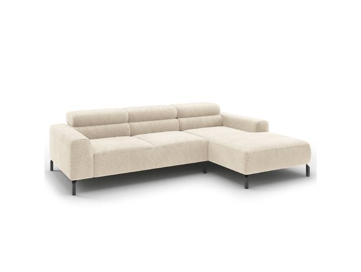 Ecksofa Longchair opt Funktion Beige Cordstoff Catia 258cm Longchair davorstehend rechts Kopfstütze verstellbar
