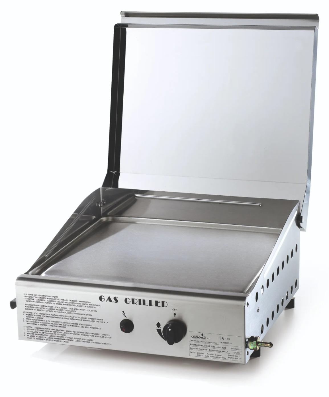 Ompagrill Gas-Grillplatte LPG Erdgas Plancha Single 4044/M Abdeckung Edelstahl 40x43 Cm 3.7 Kw
