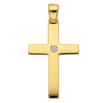 Kettenanhänger ADELIA´S "585 Gold Kreuz Anhänger", gold, Schmuckanhänger, Damen, 0,03 VVS = sehr sehr kleine Einschlüsse mit Brillant, Gold, Kettenanhänger, mit Diamant / Brillant Goldschmuck für Damen & Herren