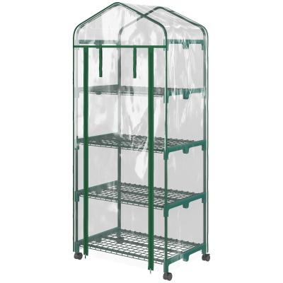 MODFU Foliengewächshaus Pflanzenhaus Transparent 69x50x165 cm mit Rolltür und 4 Regalböden, Stahlrohrgestell pulverbeschichtet, wetterfest