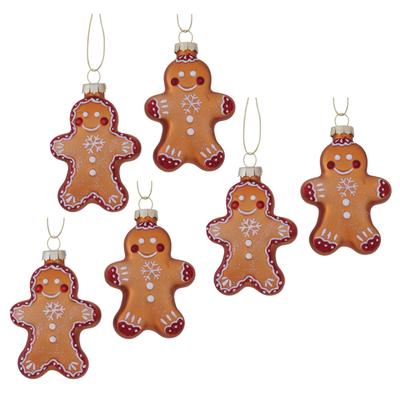 Christbaumschmuck "Weihnachtsanhänger Gingy", rot (rot, braun), Glas, Metall, Polyester, LEGER HOME BY LENA GERCKE, Weihnachtsbaumschmuck, Weihnachtlicher Lebkuchenmann, 6er-Set, Weihnachtsdeko