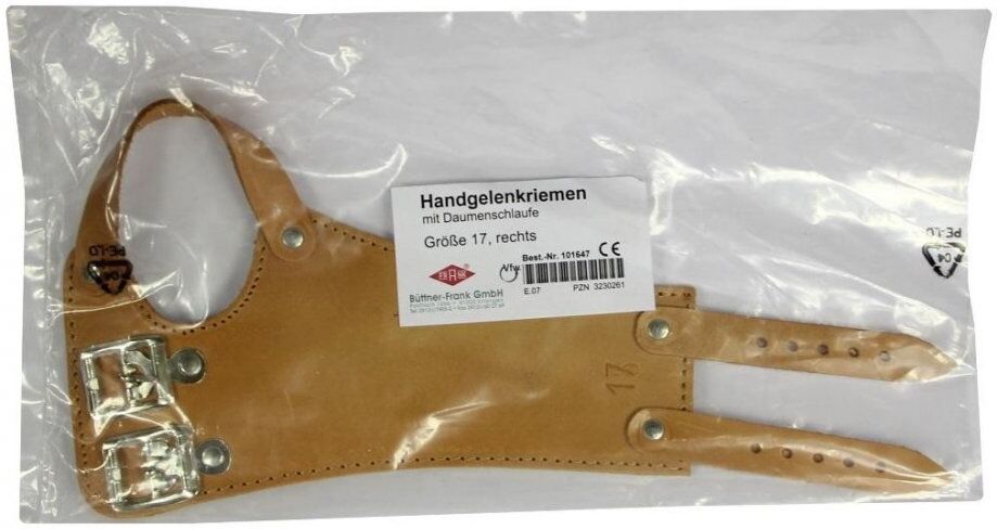 Handgelenkriemen 17 Leder rechts 2 Schn. gefaltet, gefärbt, gefa