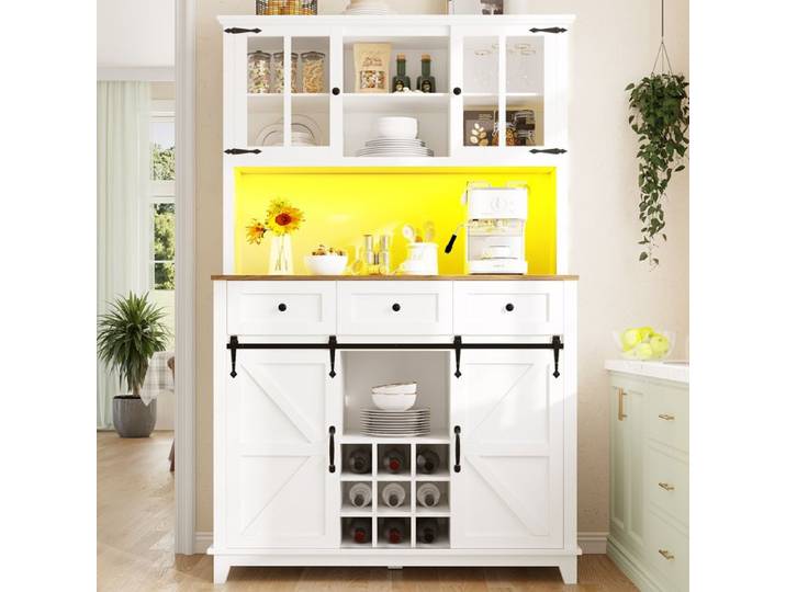 Armoire haute cuisine avec éclairage LED - 105x38.4x180 cm - Éclairage LED intégré - Étagères réglables