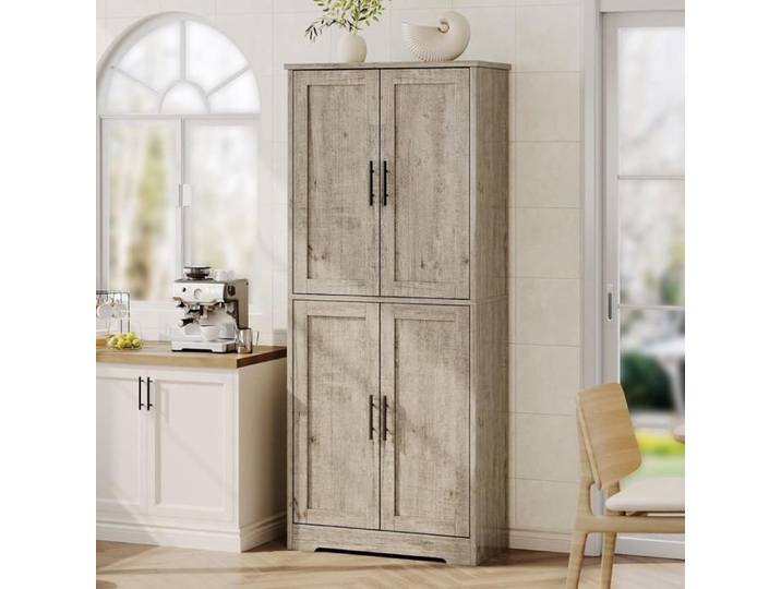 Armoire garde-manger 70in 4 portes étagères réglables gris