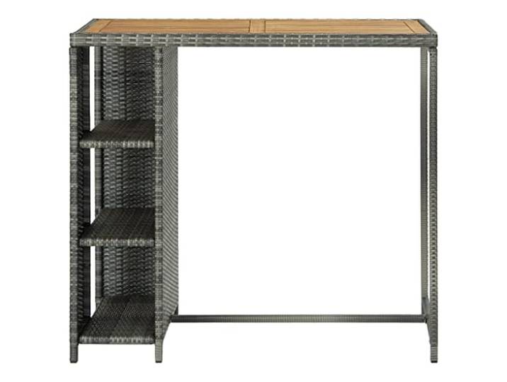 KGHERMDF Bartisch mit Regal Grau 120x60x110 cm Poly Rattan Akazienholz Tischplatte, 3 Regalböden, Stahlrahmen, für Bar und Garten