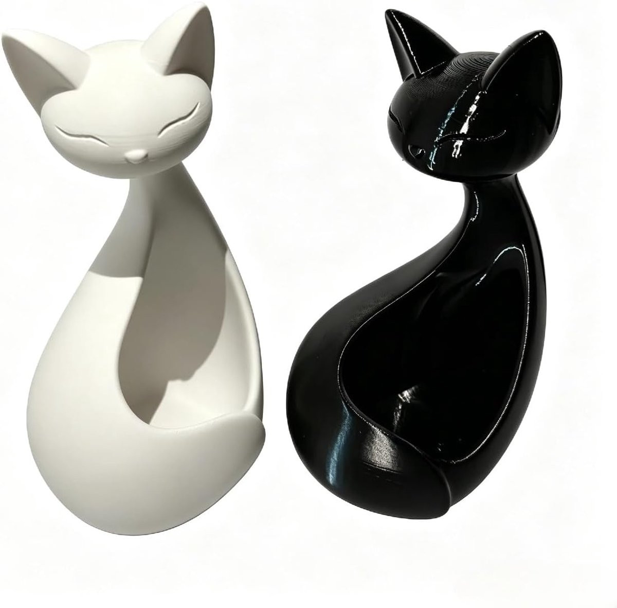 Minimalistisch Kattenfiguur Decoratie - Wit en Zwart Beeldje - Hoogte: 20 cm