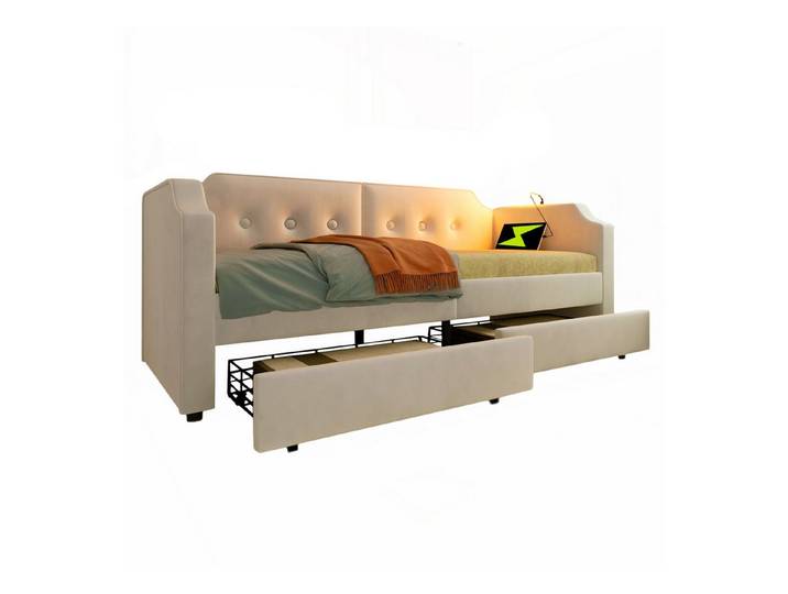 OKWISH Daybett Sofa mit Unterbett (Tagesbett,Polsterbett), mit Lattenrost, 2 Stauraum Schubladen