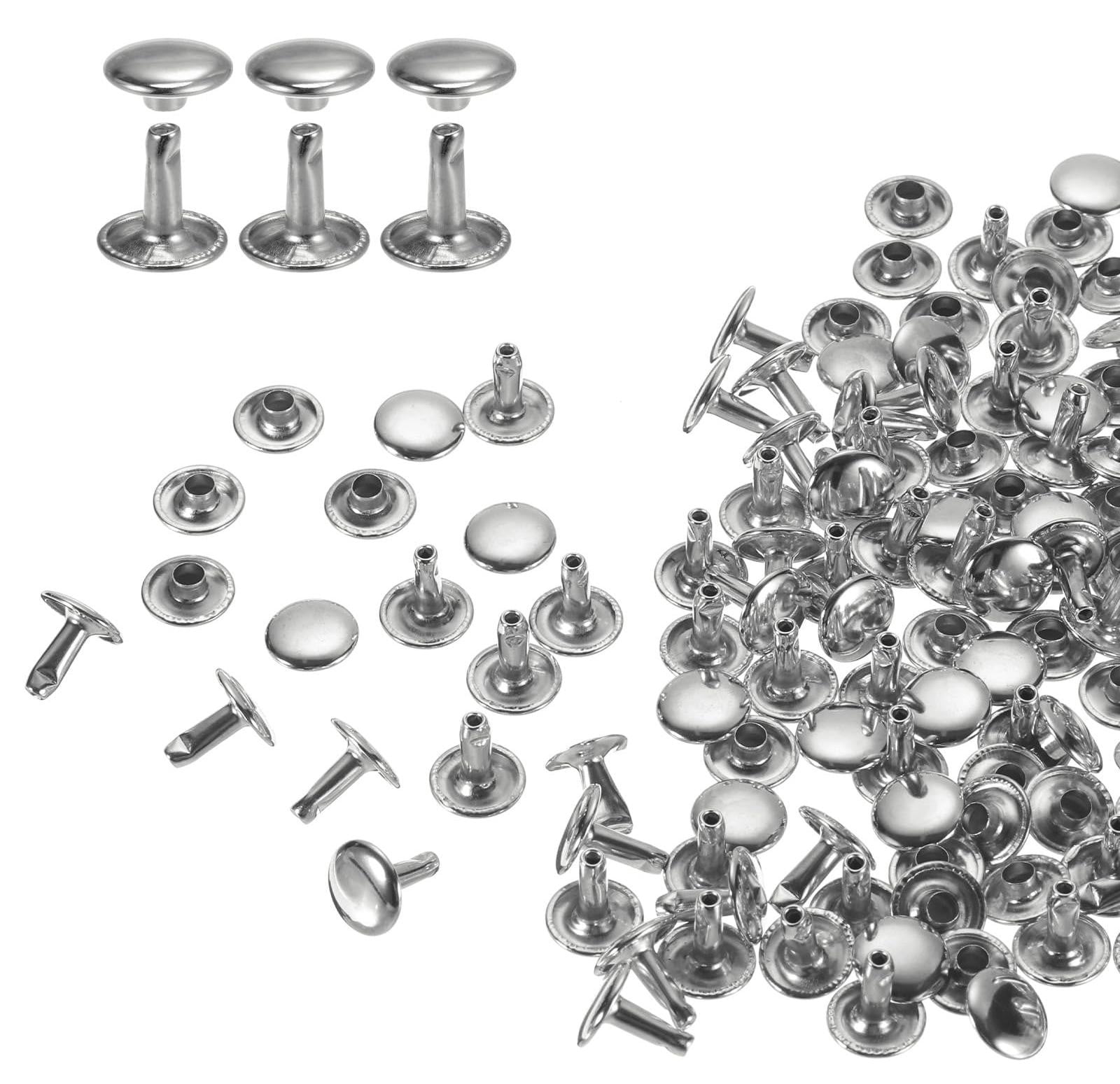 Set van 60 zilverkleurige lederen klinknagels voor kleding en accessoires, 10x10 mm