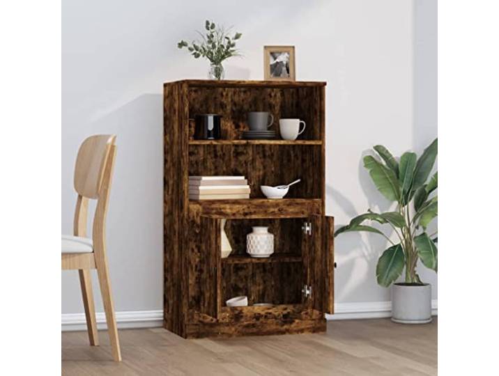 KTHLBRH Anrichte Eiche Rauch 60 x 35,5 x 103,5 cm Holz mehrschichtig Großer Stauraum, Ausstellungsfläche, robust und stabil, inklusive Wandbefestigung