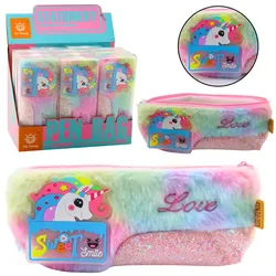 Plüsch-Einhorn-Federmäppchen mit glänzenden bunten Einhorn-Elementen