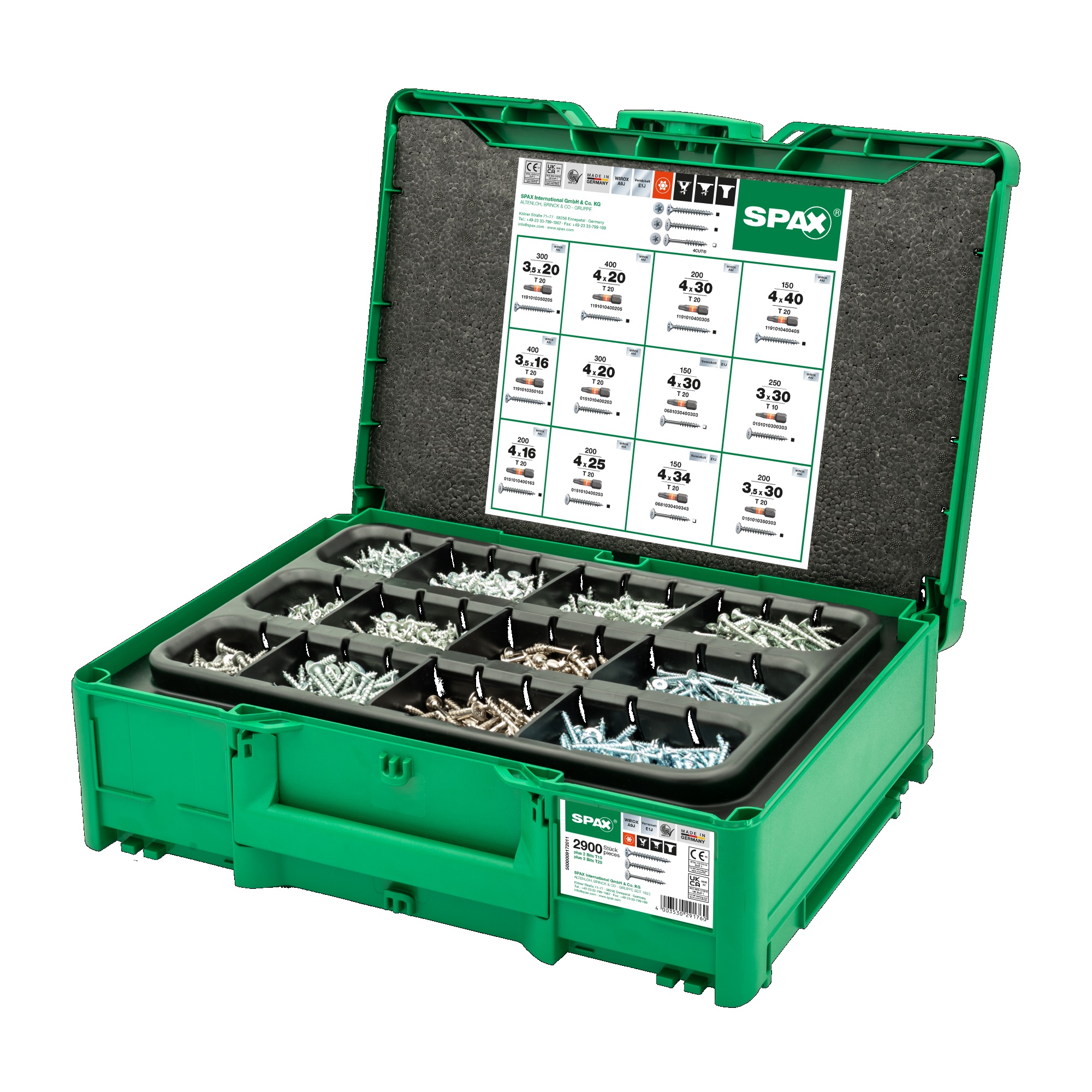 SPAX Box Systainer Möbelbau T-Loc SENKMULTIKOPF T-STAR PLUS WIROX 2900 Schrauben und 5 Bits 5000009172011