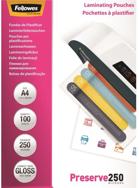 Fellowes Preserve 250 Mic A4 Lamineringsark, Gloss