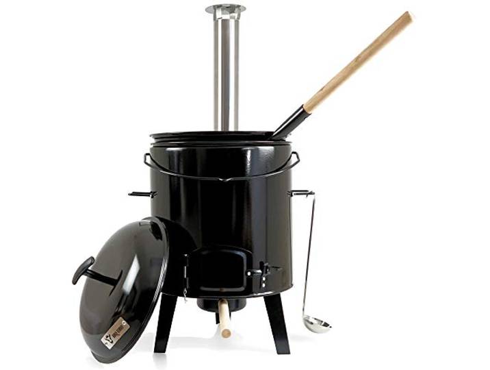 BBQ-Toro Gulaschkanone Gulaschkessel Eintopfofen Ungarischer Kesselgulasch Topf 17 Liter emailliert mit Deckel für die Outdoor Küche Feldküche