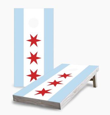 Skip's Garage Chicago City Flag Regulation 2x4 Cornhole Game Set