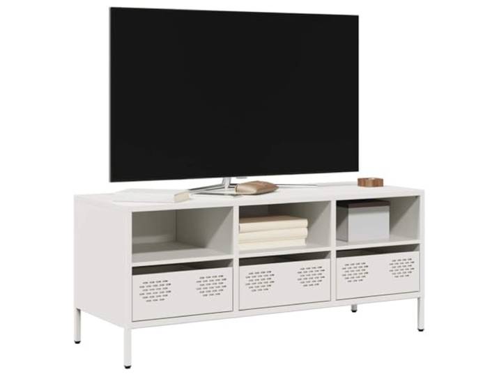 HEFZGDB TV-Schrank Weiß 101,5x39x43,5 cm aus Kaltgewalztem Stahl mit 3 Fächern und 3 Schubladen Industrie-Stil Möbel Stauraum Lösung