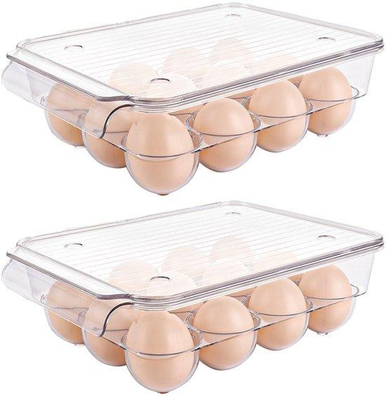 Unyqoos Eierdoos met deksel, stapelbare eierhouder voor 12 eieren, BPA-vrij, set van 2