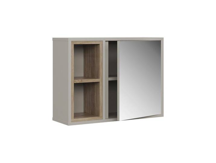 Vicco Spiegelschrank Elnor Greige mit 2 offenen Fächern & 1 Tür, Holzwerkstoff, Rechteckig, 60x45x20 cm, Badezimmer, Badezimmerspiegel, Spiegelschränke