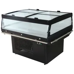 CombiSteel Kühlinsel NANDU | 4x Glasdeckel | 190L, HxBxT 93,5x137x108cm | +0/+6°C | Schwarz | + CHEFGASTRO Geschirrtuch | Kühltheken, Kühl-Glasvitrine