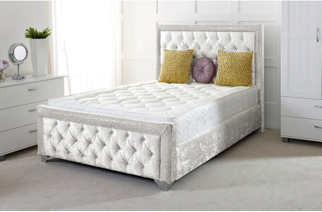 Mercer41 Carley Upholstered Velvet Sleigh Bed Silver Double (4'6)