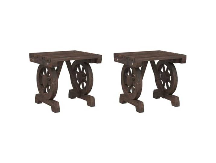 KUTYWEXFM Gartenhocker 2er-Set, Fußhocker aus Tannenholz für Balkon Rustikale Beistellhocker im Wagenrad-Design für Terrasse und Veranda, flexibel als Fußablage nutzbar.