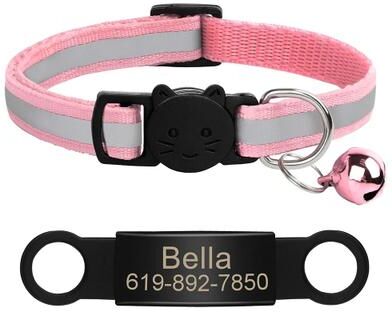 Uplifted Finds Customized Reflective Pet ID Collar With Nameplate pink 341