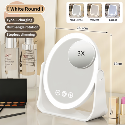 Fusion Finds Rechargeable LED Makeup Mirror With Touch Dimming, Magnifier & Color Lighting white Round