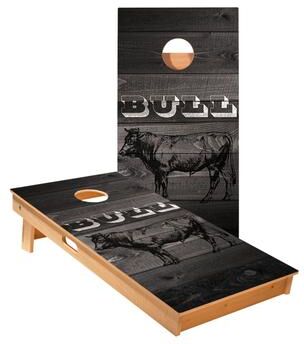 Skip's Garage Black Barnwood Bull Cornhole Boards