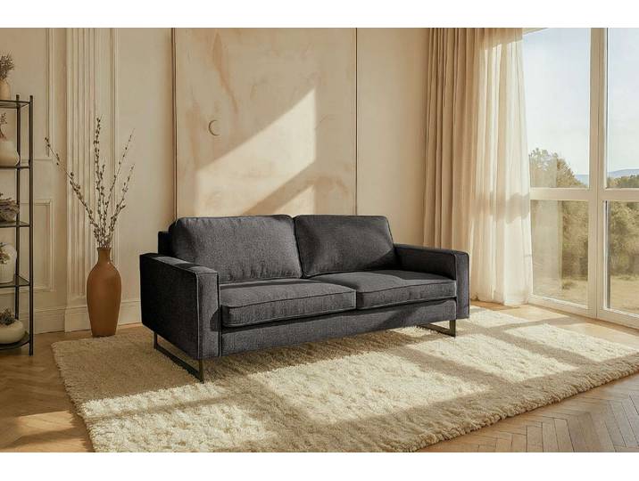 3-Sitzer Sofa, Chenille, Dunkelgrau, 236×97×85 cm, Wellenunterfederung & Lose Kissen, Modern, Places of Style