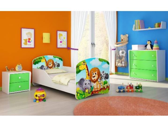 ACMA I Kinderbett 160x80 Jugendbett Komplett mit Matratze Lattenrost Weiß, stabil, Kinderzimmer Bett, Jugendmöbel Design 02 Animals