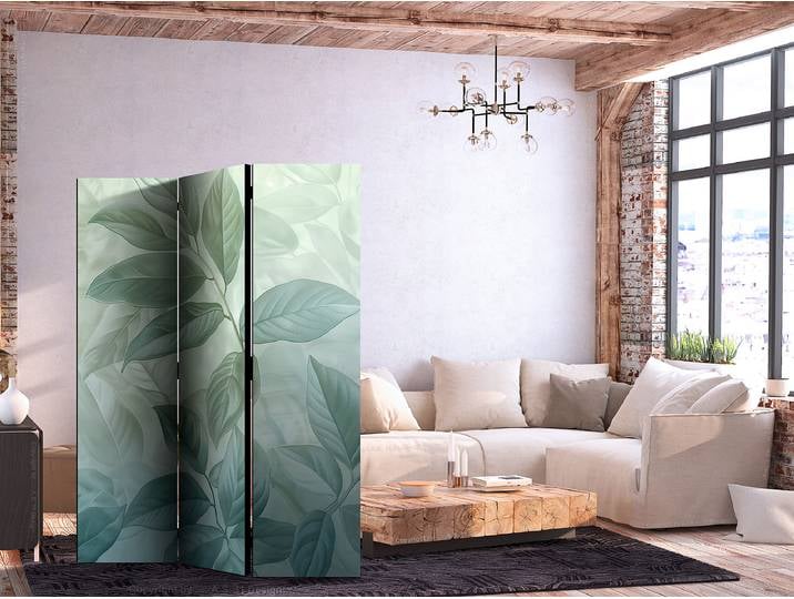 Akustik-Paravent Large Leaves in Green Andere Grau 135 x 172cm