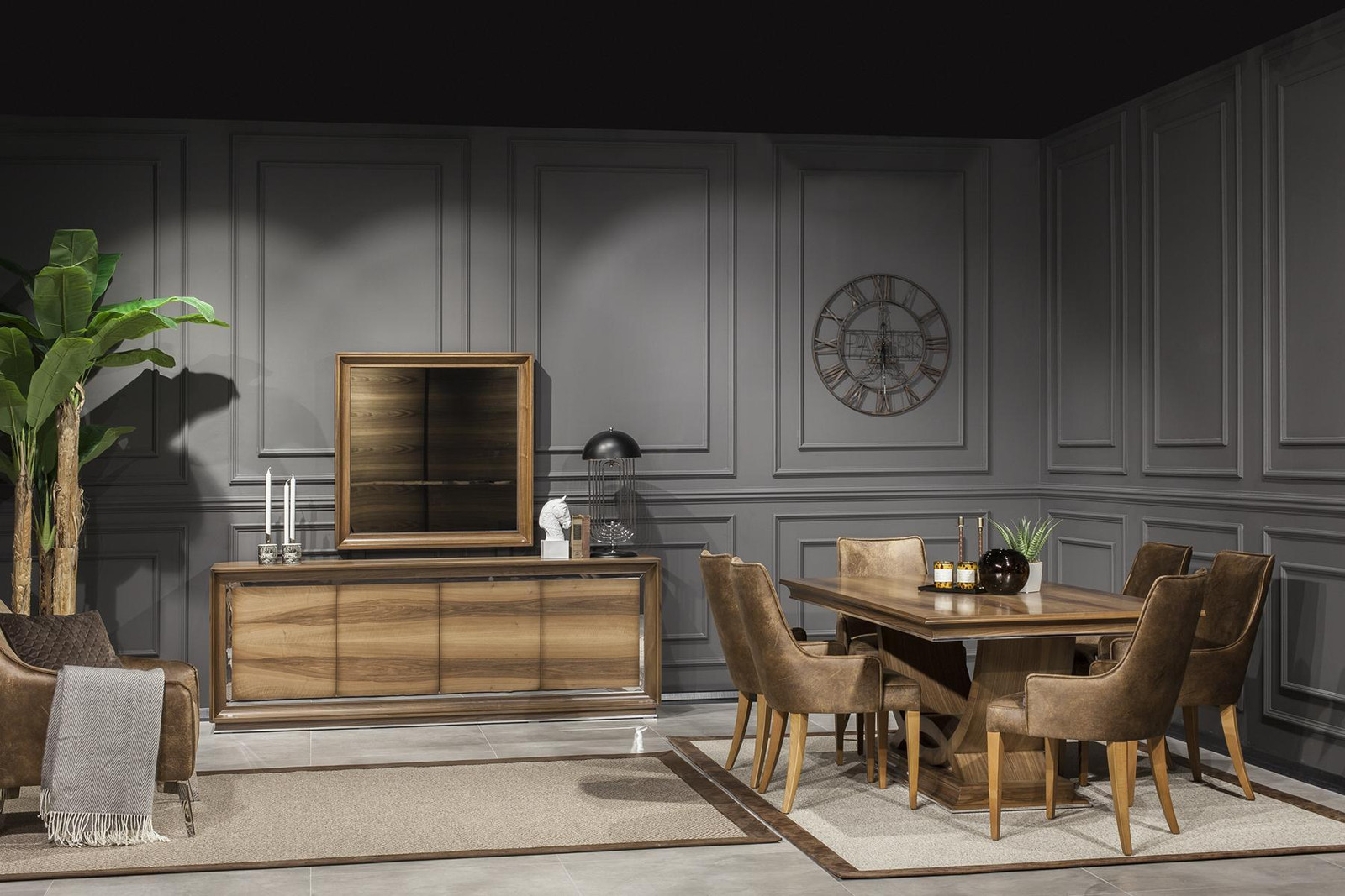 9-delige eetkamer set met tafel, stoelen en dressoir van AEA