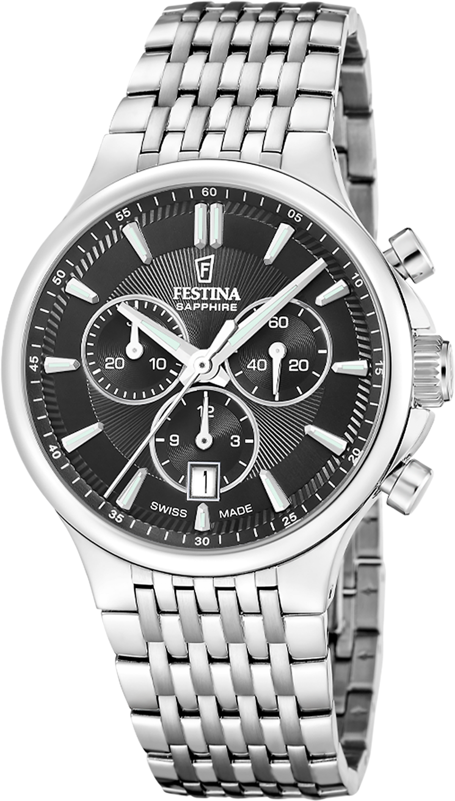 Festina "Chrono" Quarzuhr, Armbanduhr, Herrenuhr, Swiss Made, Edelstahlarmband, analog