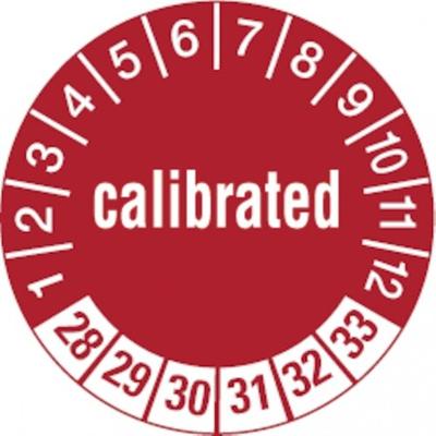 Dreifke® Aufkleber | Prüfetikett calibrated ab 28 rot/weiß - 30 mm Folie selbstklebend, 10 St
