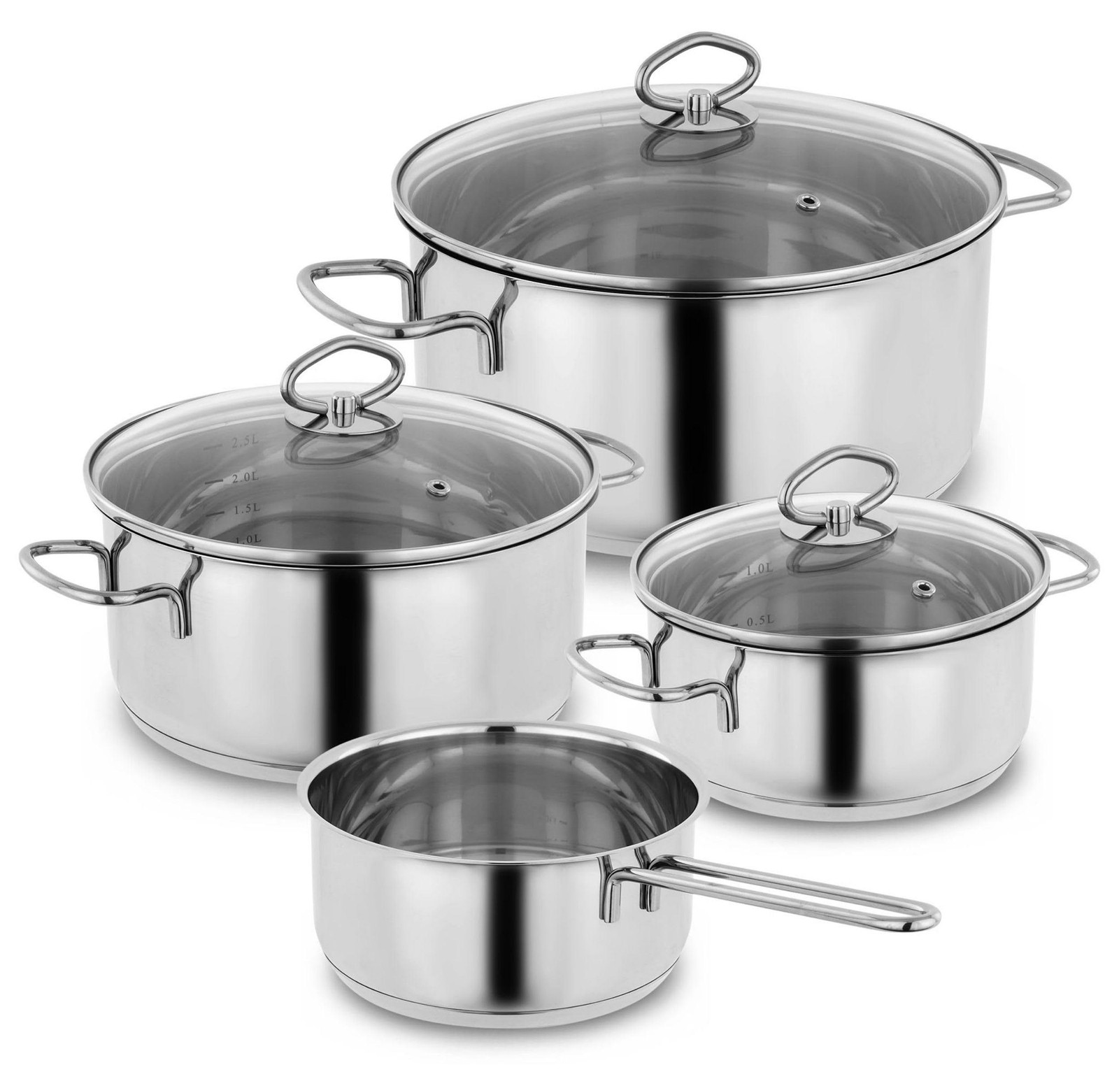 Dripio 4-delige kookpan-set Merkur, roestvrij staal, geschikt voor inductie, 9,6 liter