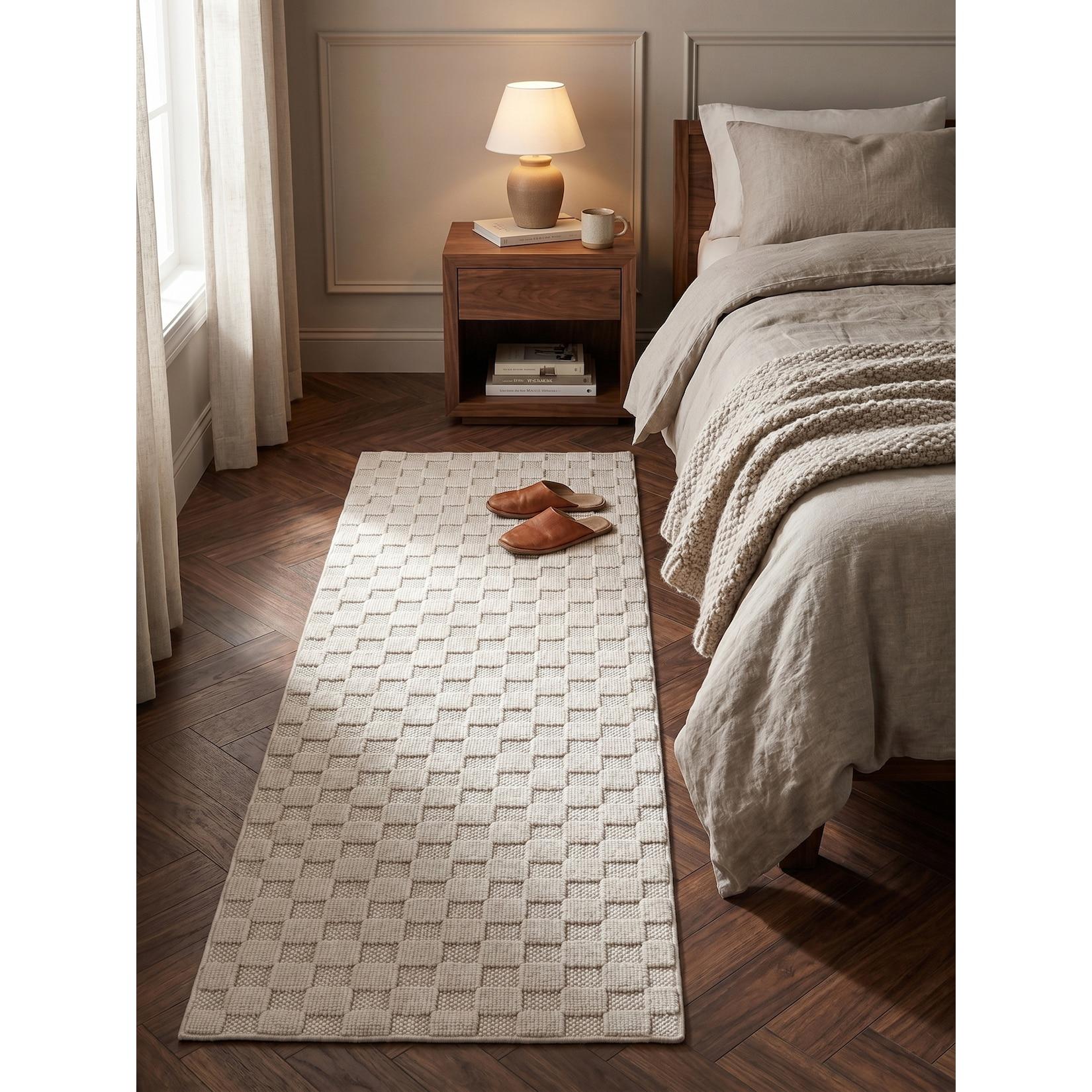 Flachgewebe-Teppich Schachbrett Creme 80x250 cm Schachbrett