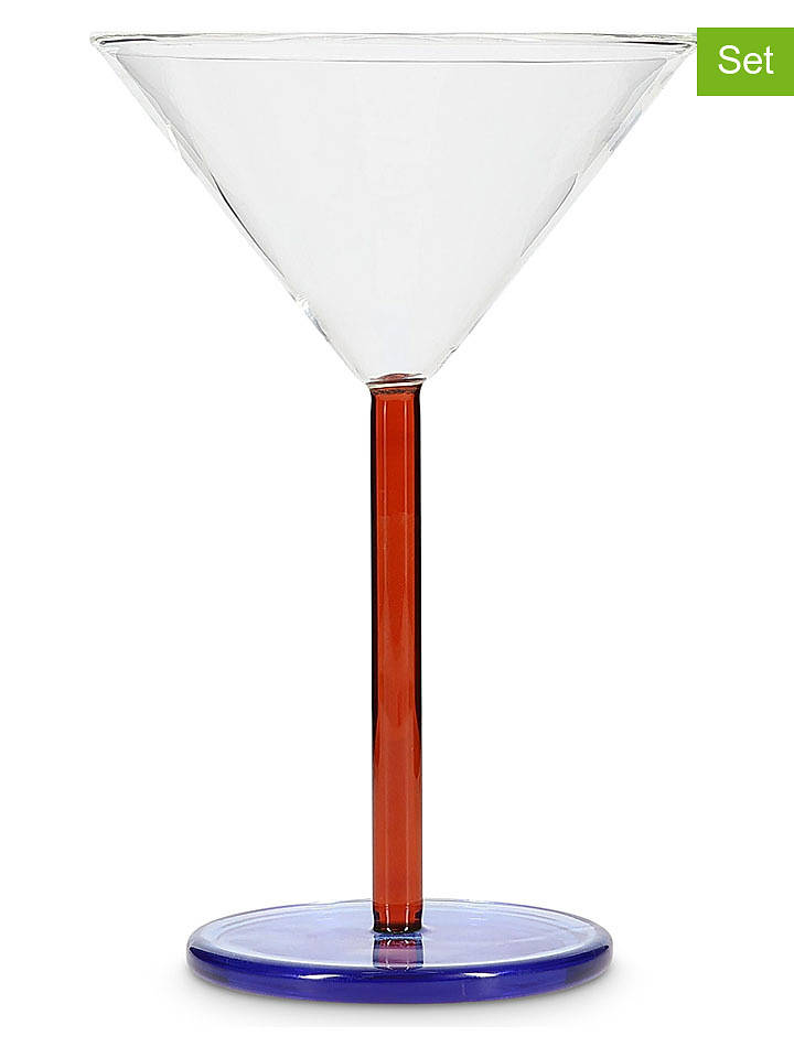 Salt and Pepper 2er-Set: Cocktailgläser in Transparent/ Blau/ Rot - 230 ml - onesize