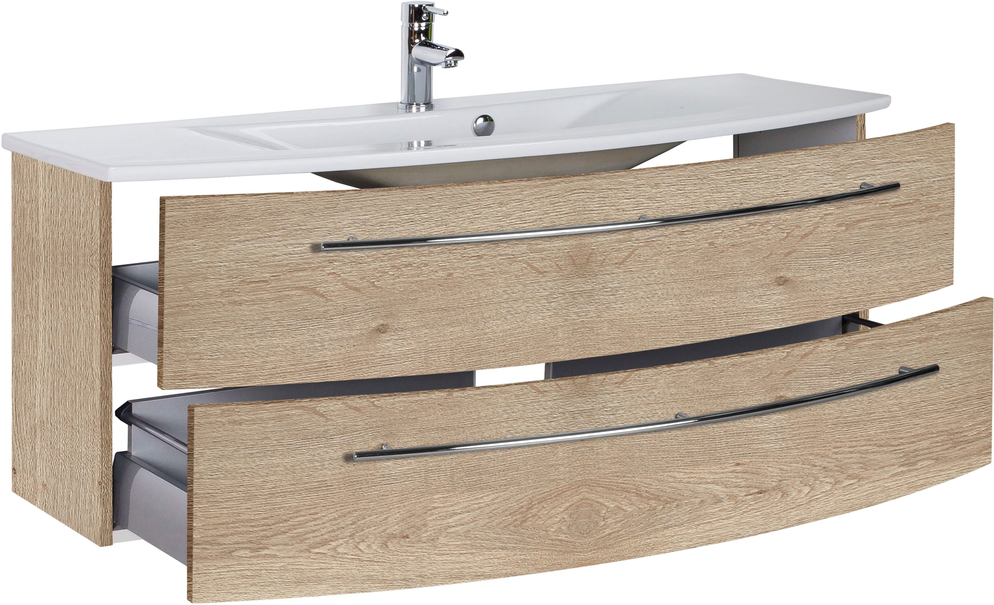 Waschtisch SAPHIR "3040", braun (eiche struktur, eiche struktur), B:121cm H:90cm T:51cm, Waschtische, Waschtisch, Breite 121 cm eiche struktur, eiche struktur abgerundet, B/H/T: 121cm x 90cm x 51cm