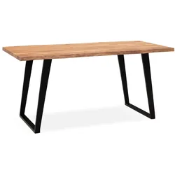 Bürotisch Massiv Baumkante Industrial | 140x80cm Akazienholz | Goldbraun-Schwarz | Handarbeit & U-Metallgestell | Atoll Kollektion | Kadima Design