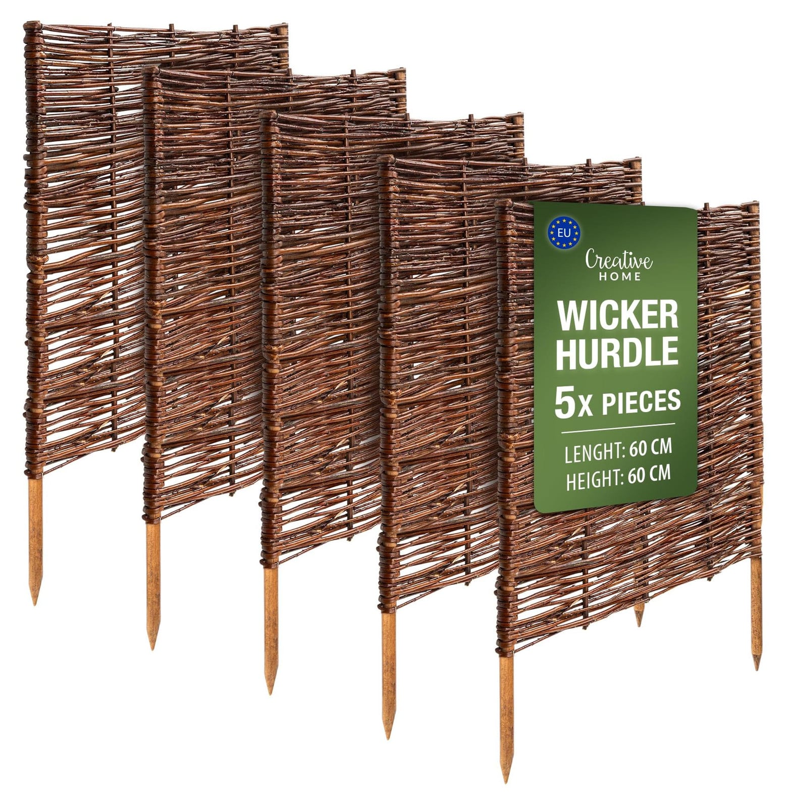 Creative Home set van 5 rieten bedrand en rieten schutting, 60 x 60 cm
