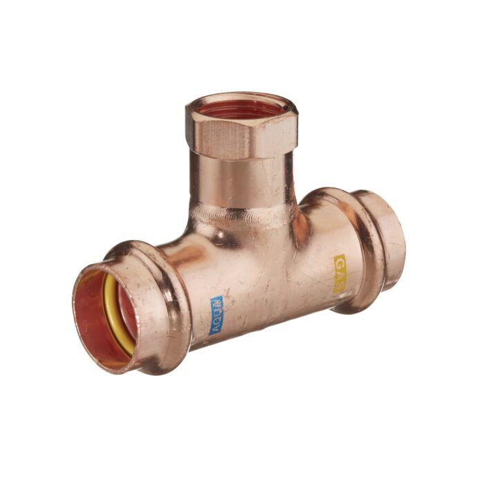 HS AQUAGAS V T-Stück 28 mm x 1/2 Zoll x 28 mm 45120281228 Kupfer, IG, Press Copper, Fitting für Gas und Wasser