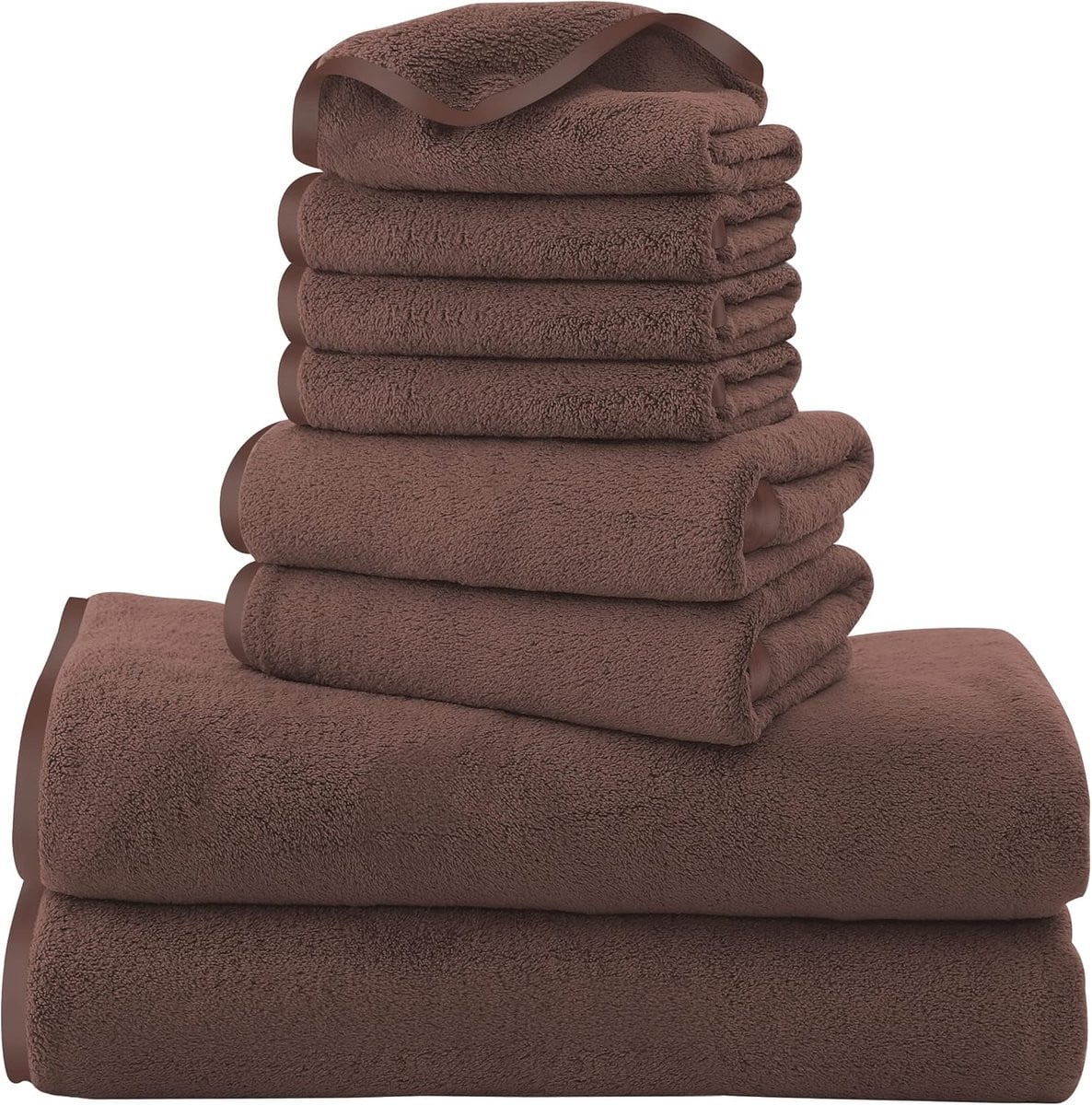 Luxe 8-delige Microvezel Handdoekenset - Badhanddoeken, Handdoeken & Washandjes - Houtbruin